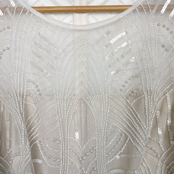 Adrianna Papell Ivory Pearl Beaded Flutter Sleeve Top Sz. 4 - Picture 7 of 13